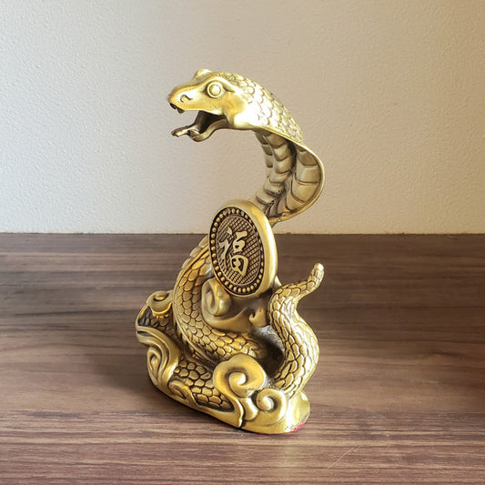 Solid Copper Snake Statue – Lucky Feng Shui Decor | Wealth & Transformation Symbol | Handmade Metal Sculpture
