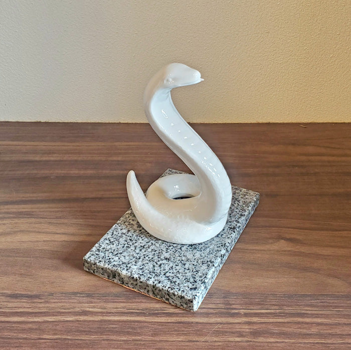 Ceramic Snake Statue on Granite Base – Feng Shui Lucky Sculpture