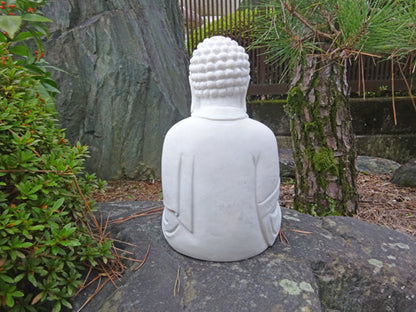 White Stone Shakyamuni Buddha Statue – 24 cm Tall, Serene Buddhist Art