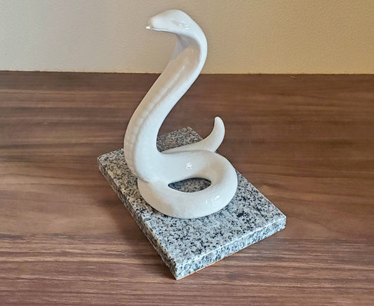 Ceramic Snake Statue on Granite Base – Feng Shui Lucky Sculpture